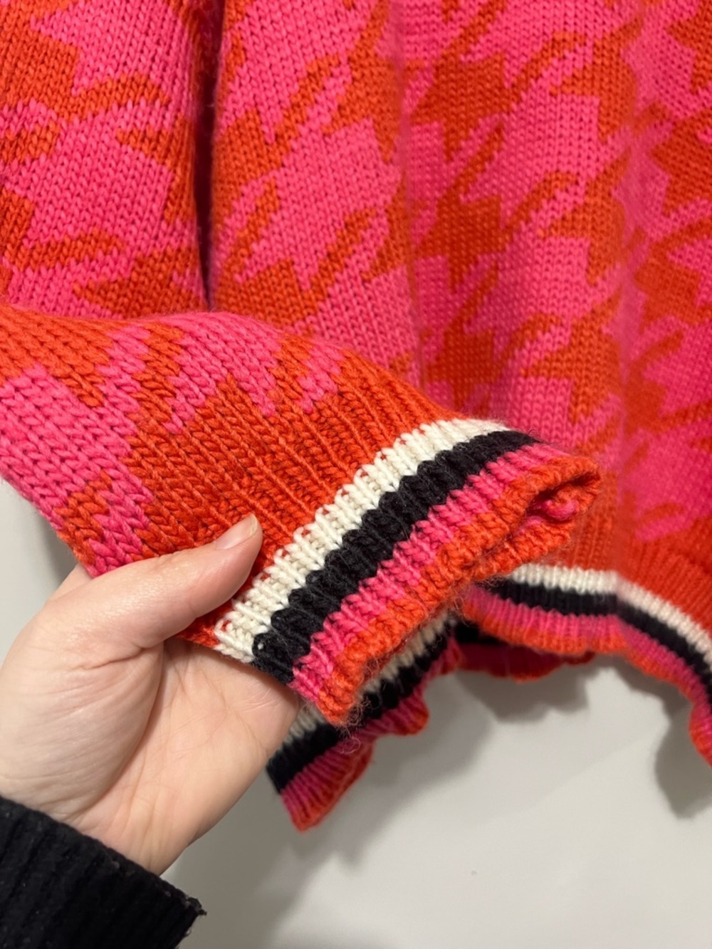 Vero Moda Curve Pink & Orange Houndstooth Knit Sweater Size 4X Dopamine Dressing - Picture 6 of 12